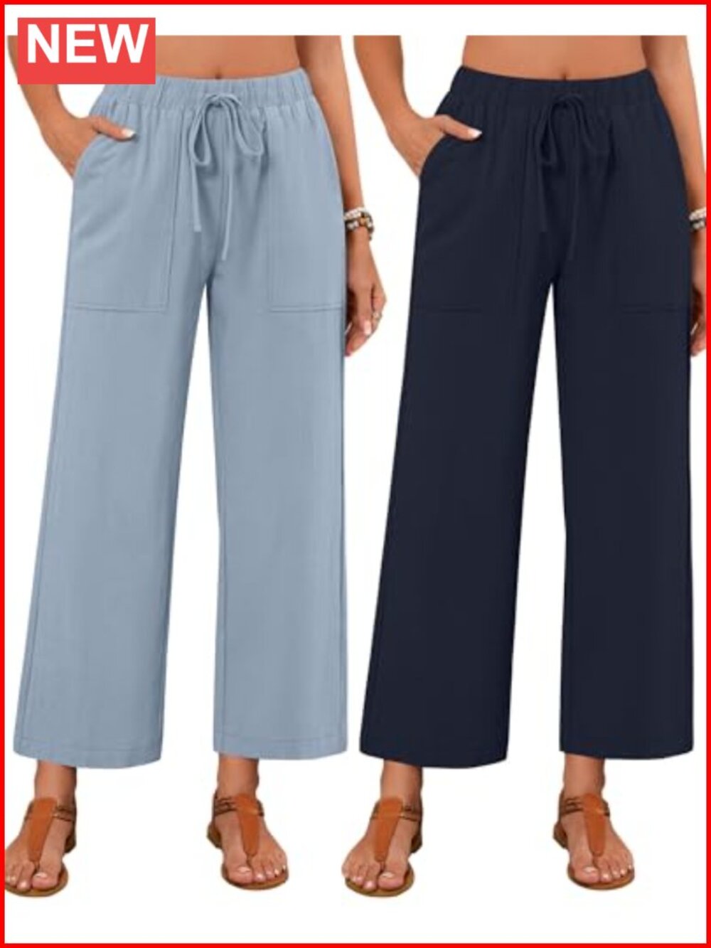 Women's Linen Wide Leg Pants with Pockets 2 Pack